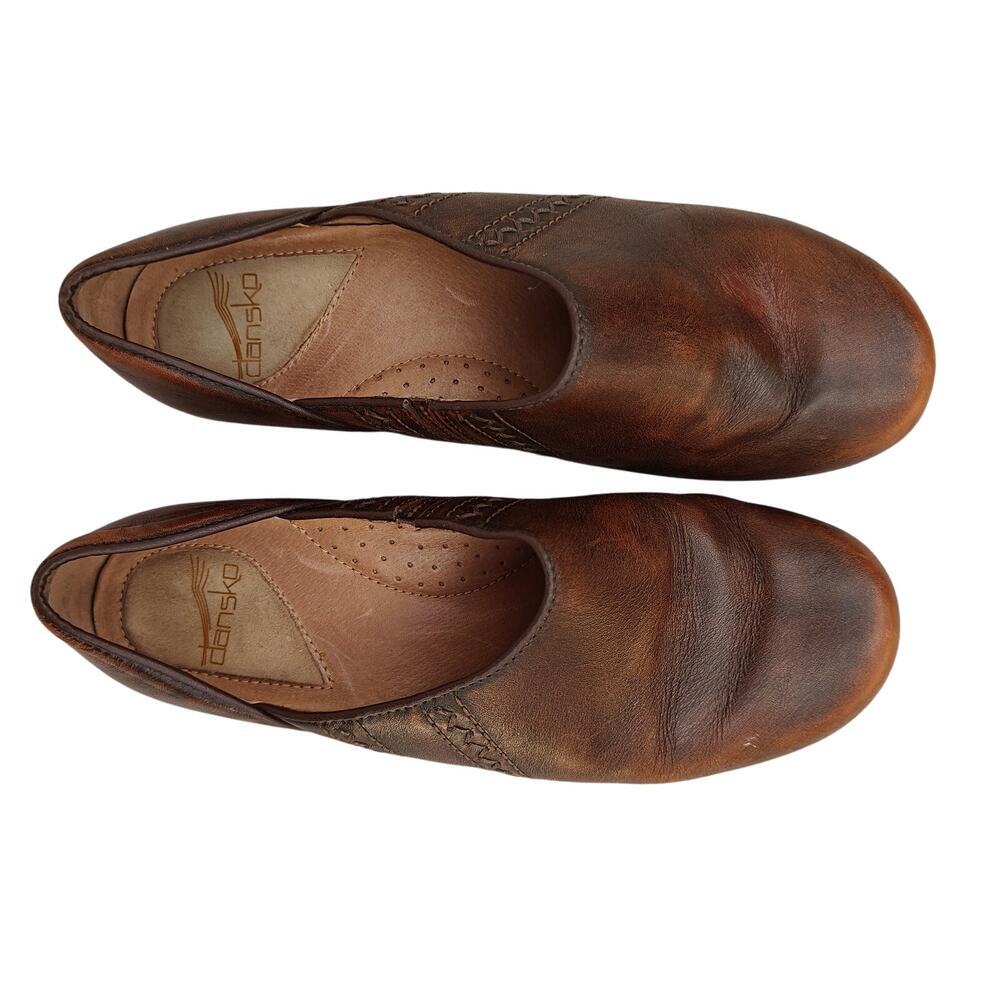 Dansko brown leather slip-on comfort clogs, woven detail EU 40 - Picture 2 of 5